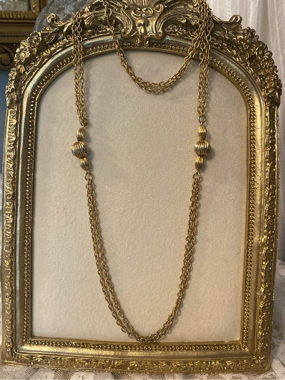 Gold Long Chain Necklace with Bead Accents - Women Jewelry